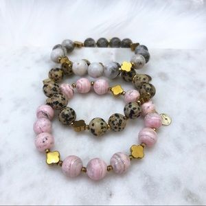 🎉5XHP🎉 LAST ONE Gray Jasper Bronze Clover Stretch Bracelet